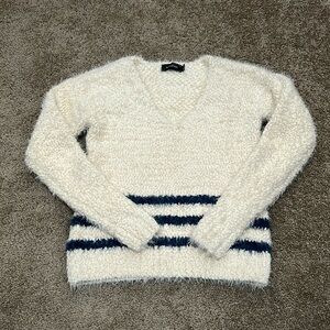 MINKPINK V-Neck Sweater Cream and Blue Stripes
